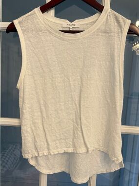 FRAME Women’s White 100% Organic Linen High Low Tank Top Size S